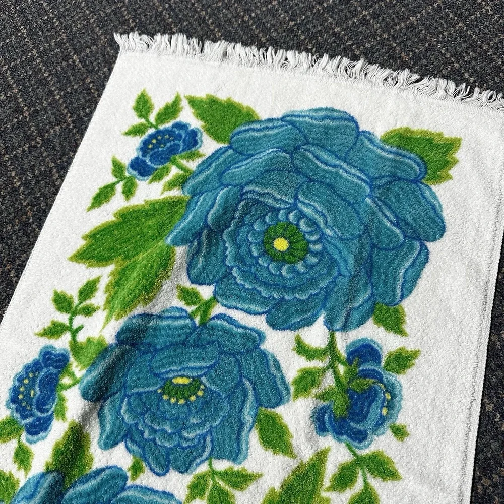 Vintage Fieldcrest Retro blue towel set bath hand‎ washcloth 1970s